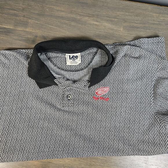 Lee Detroit Red Wings Spell Out Polo Shirt Black Vintage 90s Mens 2XL Zigzag NHL - Picture 3 of 7